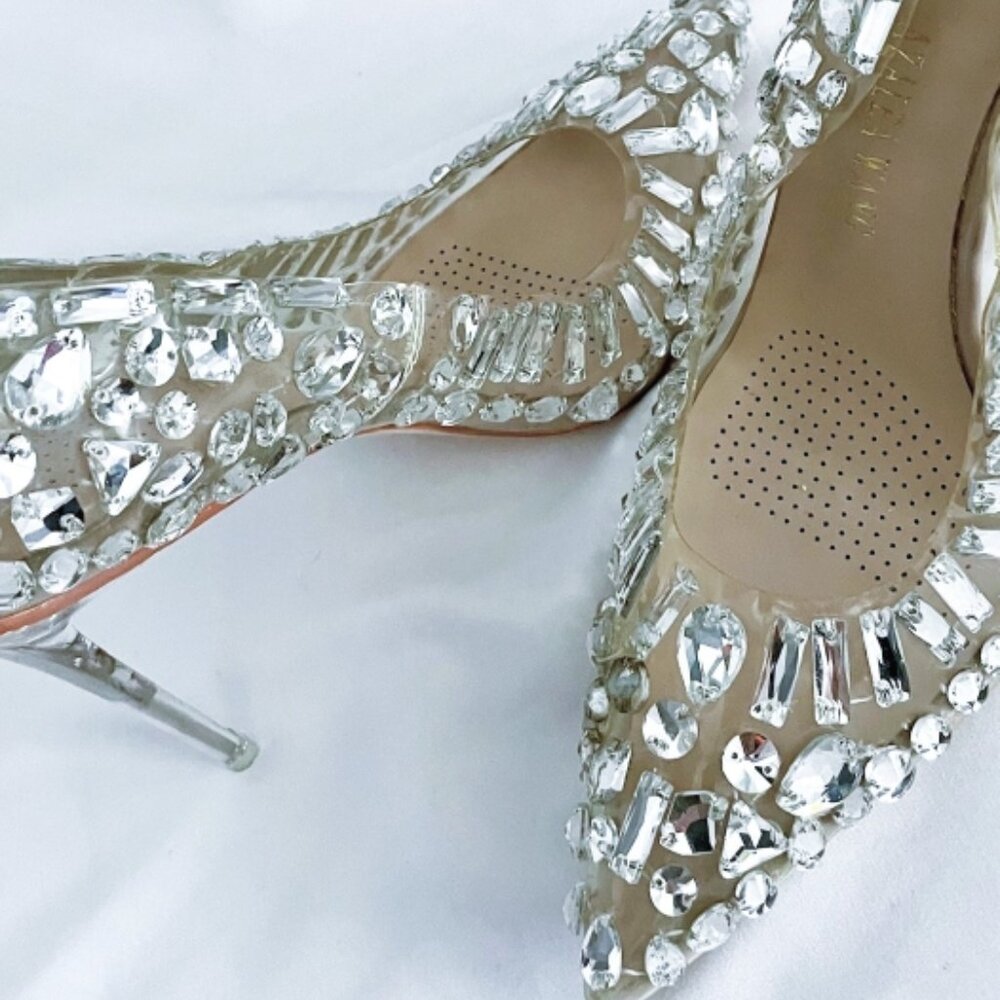 Cinderella Glass Rhinestone Heels Size 9 Azalea Wang High Heels The Bonnie Clear - Picture 7 of 10